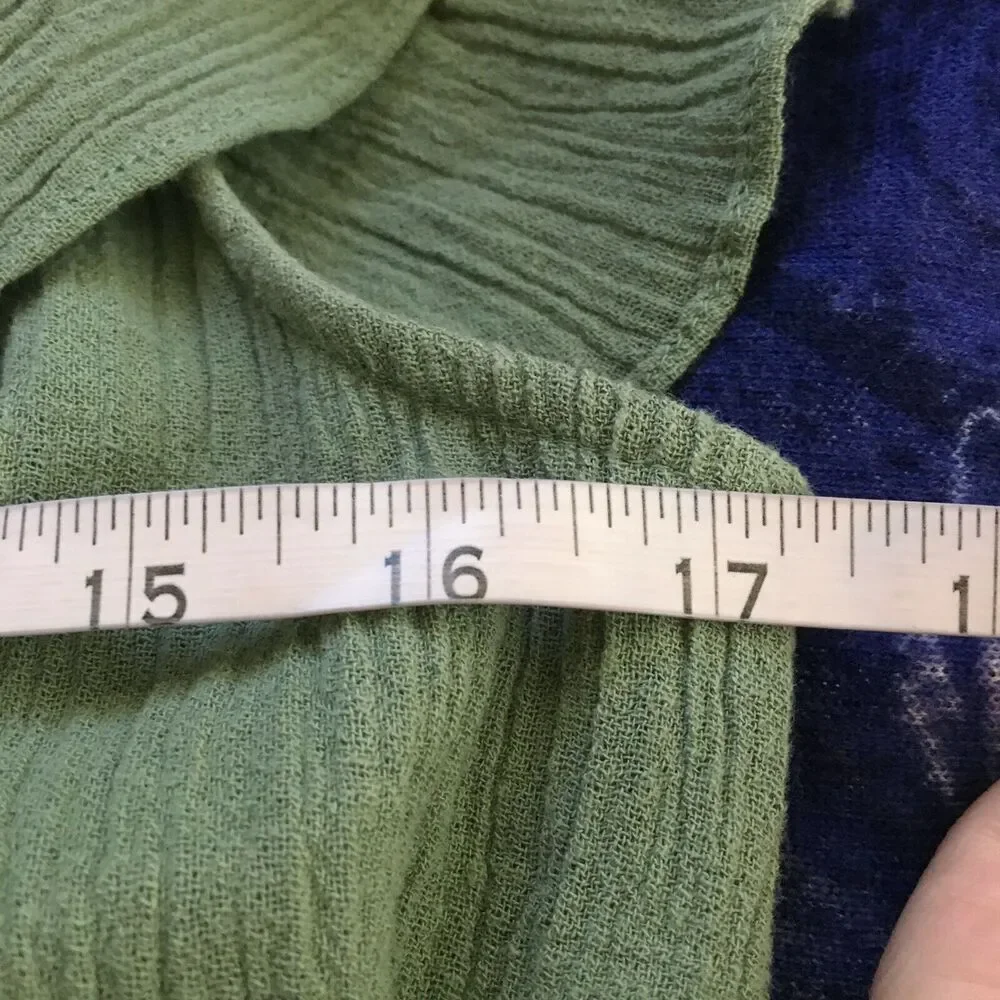 Free People Dress Womens Sz S Green Ruffled‎ Crinkle Mini Wrap Sundress V-Neck